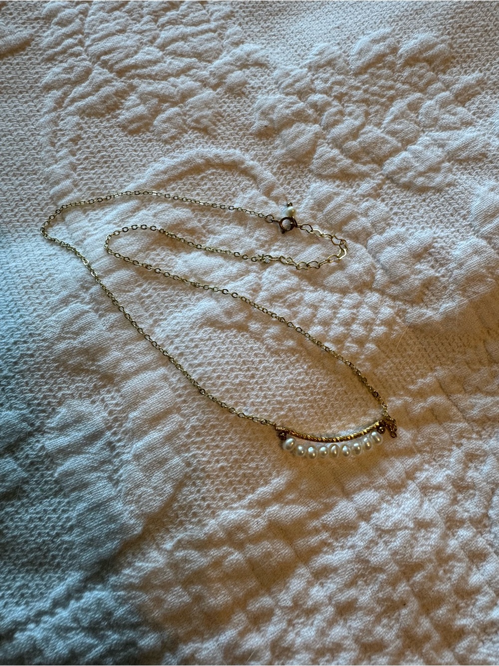 Delicate 14kt Gold and freshwater Pearl Bar Necklace - Women's Jewelry